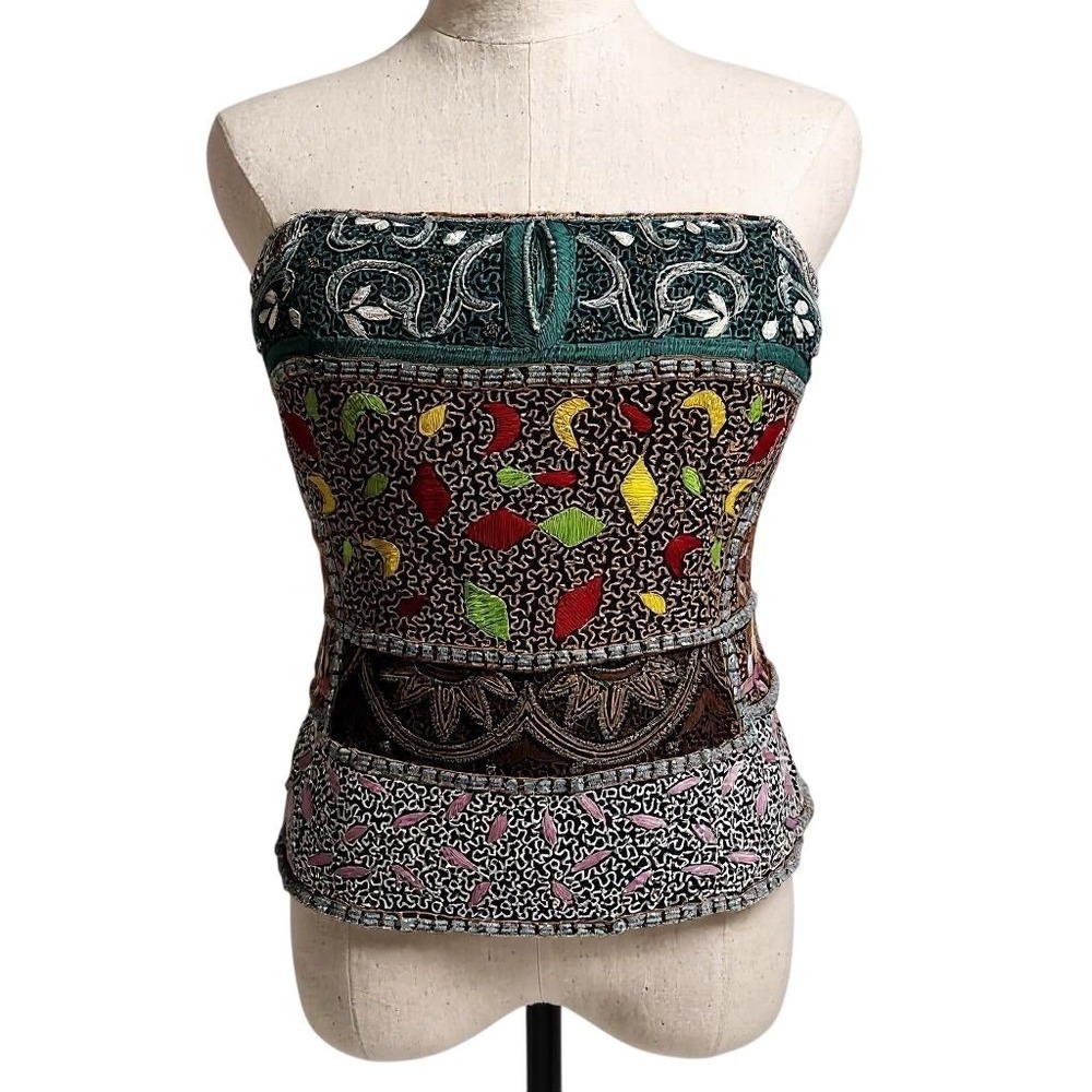Vtg Anthropologie Aftershock‎ Multicolor Beaded Camisole Corset Top S/M See Note